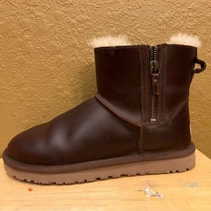 Ugh brown leather double zip ankle boot